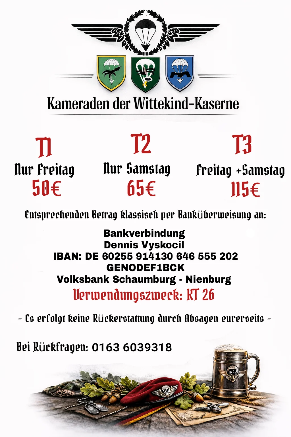 Kameradschaftstreffen 2026 — Tickets und Bankverbindung